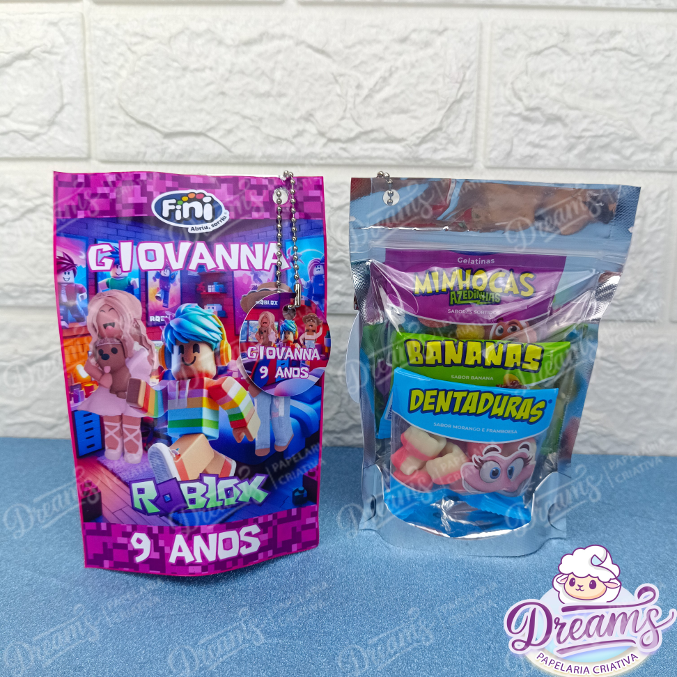 Kit com 24 Saquinhos Zip Lock 10 × 15 cm com Fini e Tag – Roblox