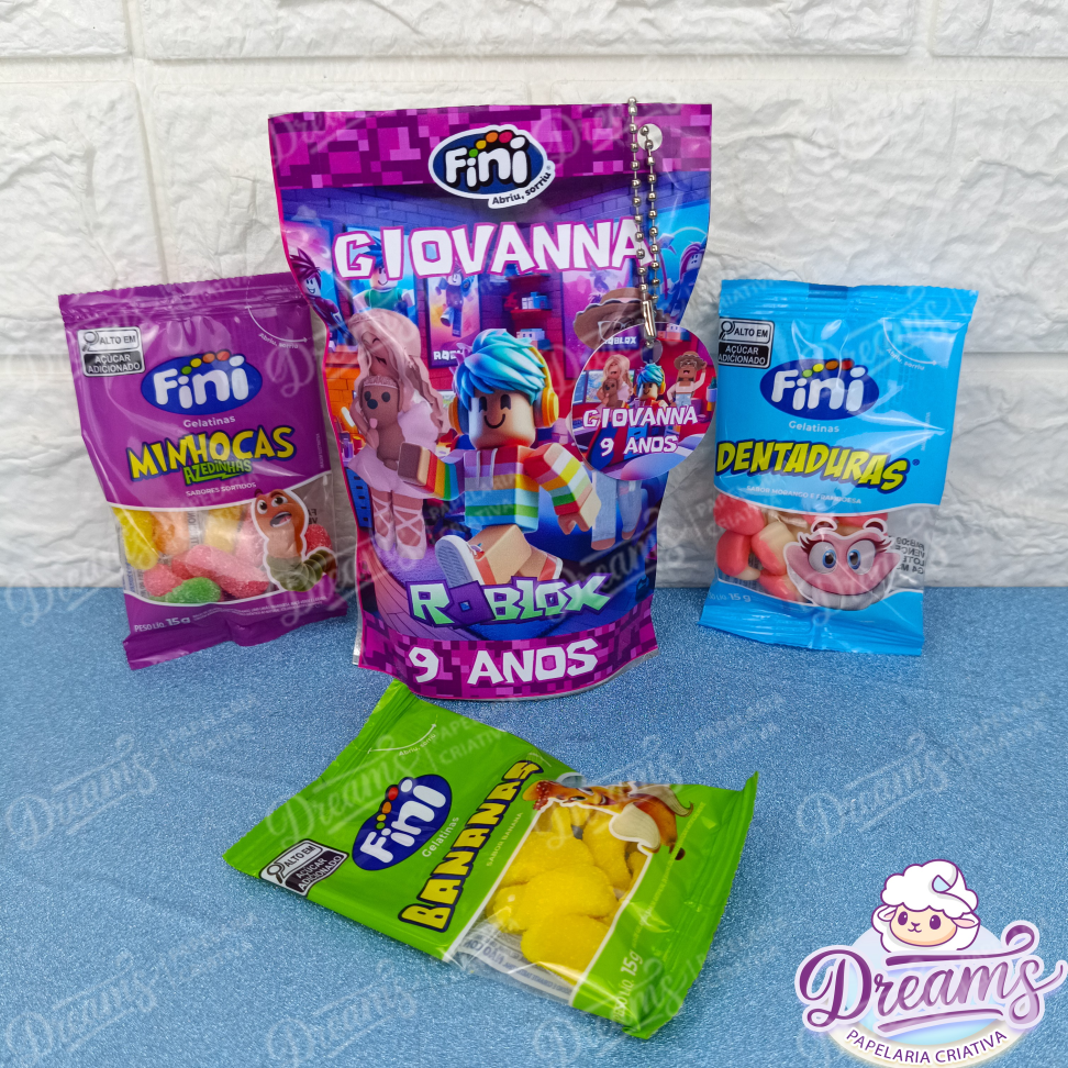 Kit com 24 Saquinhos Zip Lock 10 × 15 cm com Fini e Tag – Roblox