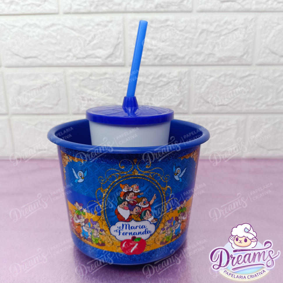 Kit com 10 Cineminhas: Copo 480 ml e Balde de 1,5 Litro – Branca de Neve e os Sete Anões