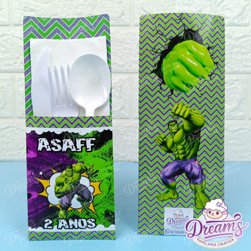 Kit com 20 Porta-Talheres Personalizados – Hulk