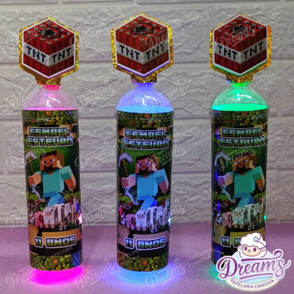 Kit com 20 Luminárias LED Personalizadas para Centro de Mesa – Minecraft