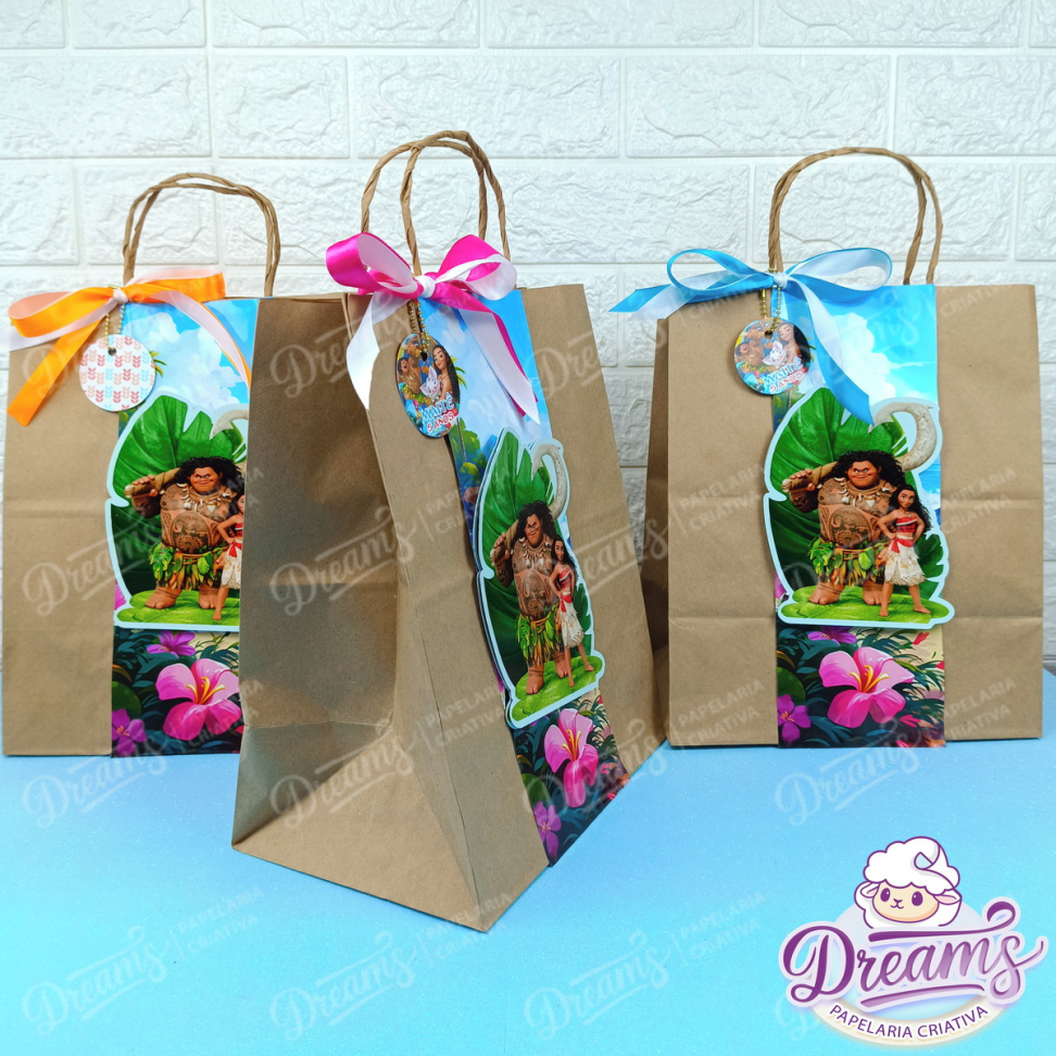 Kit com 10 Sacolas Kraft Personalizadas 31 × 24 × 15 cm – Moana