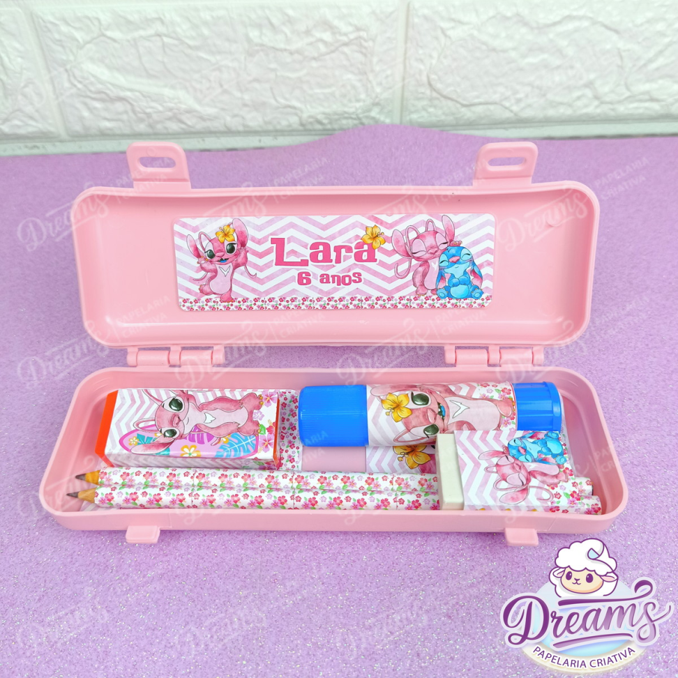 Kit com 10 Estojos Escolares Personalizados com Cola – Stitch e Angel - #4