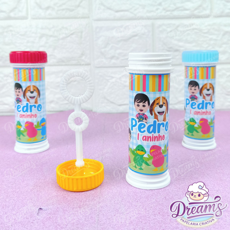 Kit com 12 Bolhas de Sabão Personalizadas – Bento e Totó