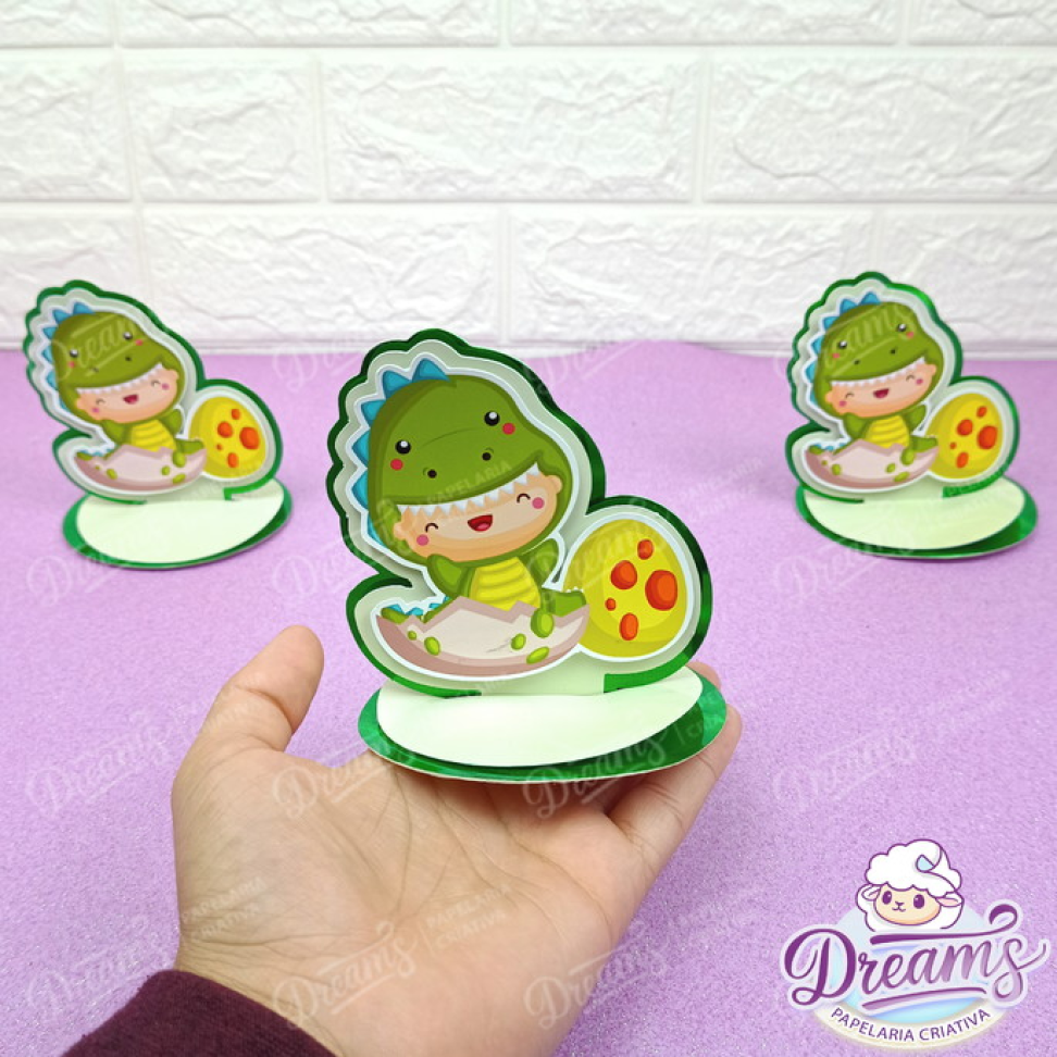 Kit com 10 Toppers 3D para Latas de 380 g ou 400 g – Dino Baby