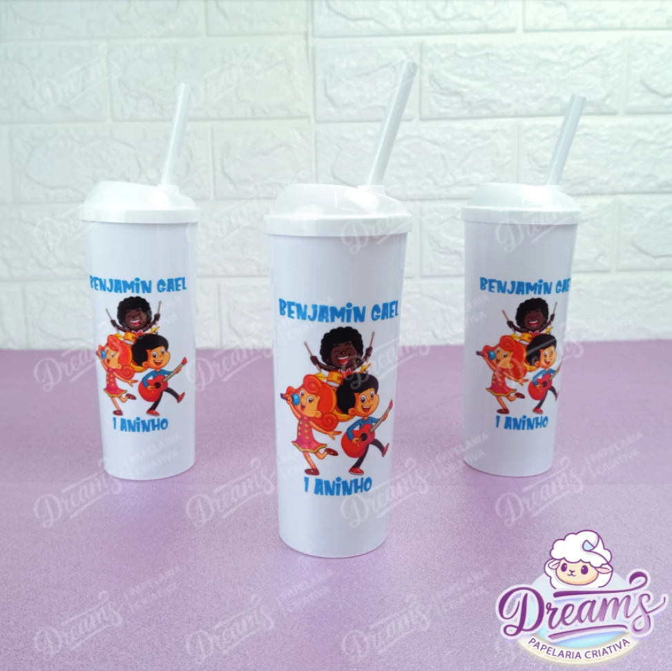 Kit com 20 Copos Long Drink 350 ml com Tampa e Canudo – 3 Palavrinhas