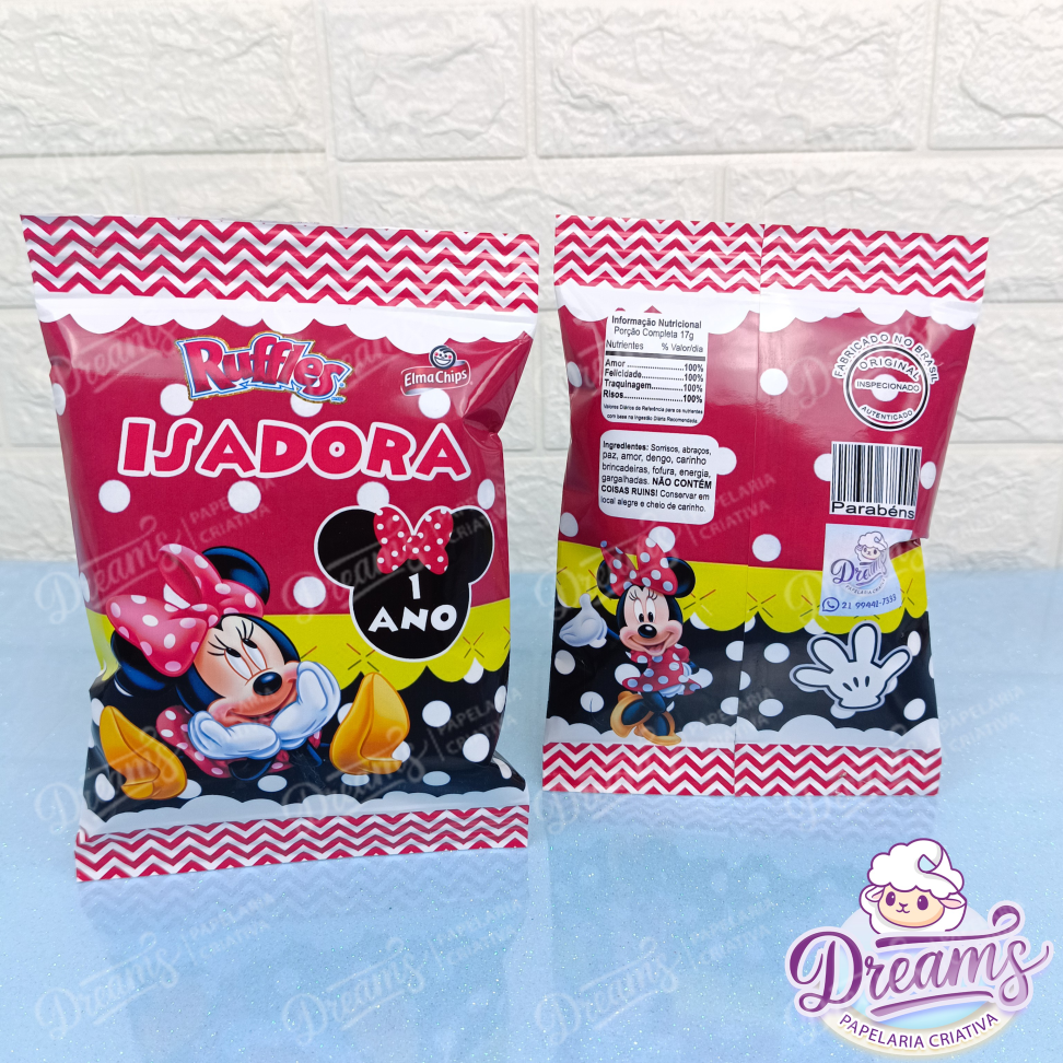 Kit com 20 Pacotes de Batata Ruffles 17 g Personalizados – Minnie