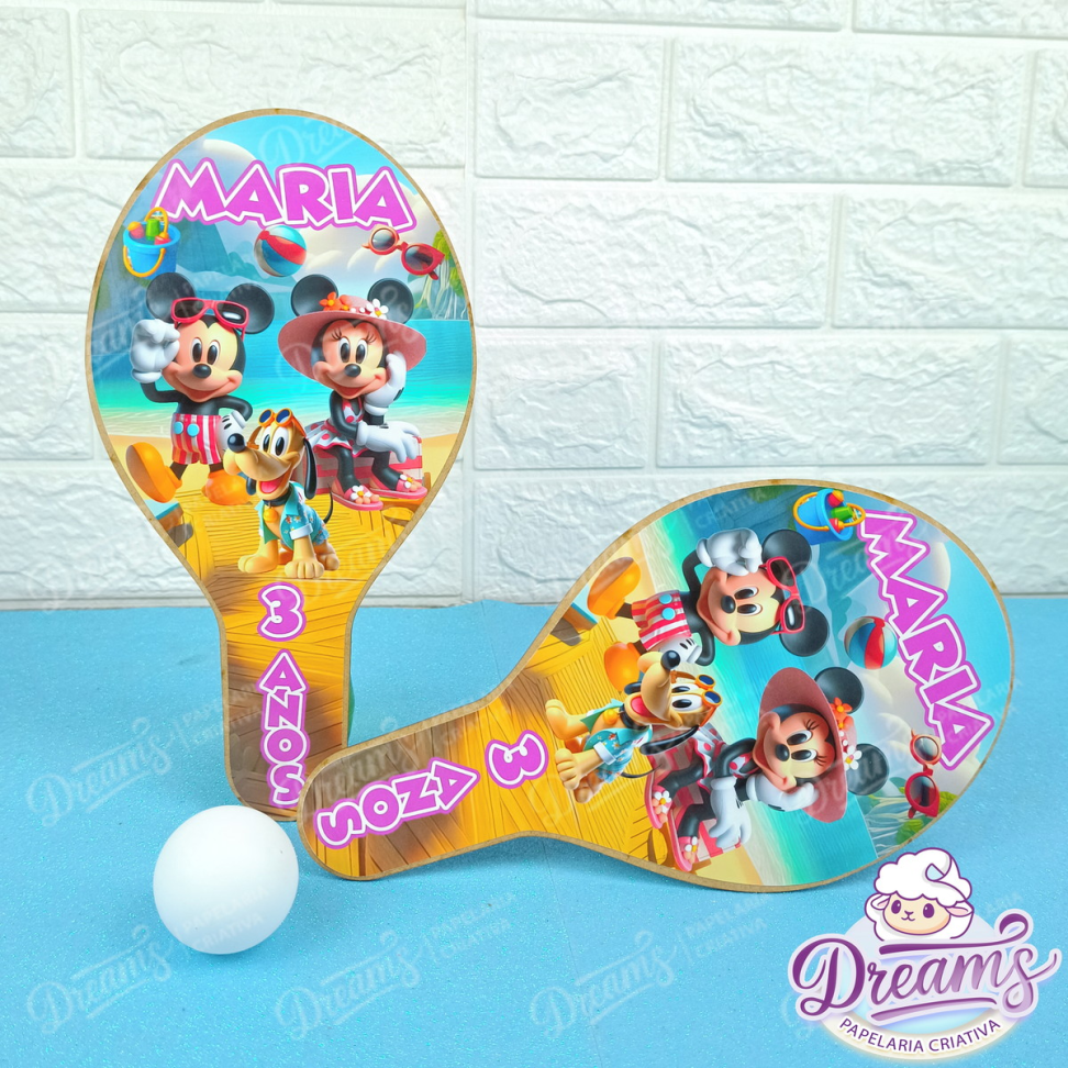 Kit com 20 Raquetes de Pingue-Pongue Personalizadas – Mickey Praia
