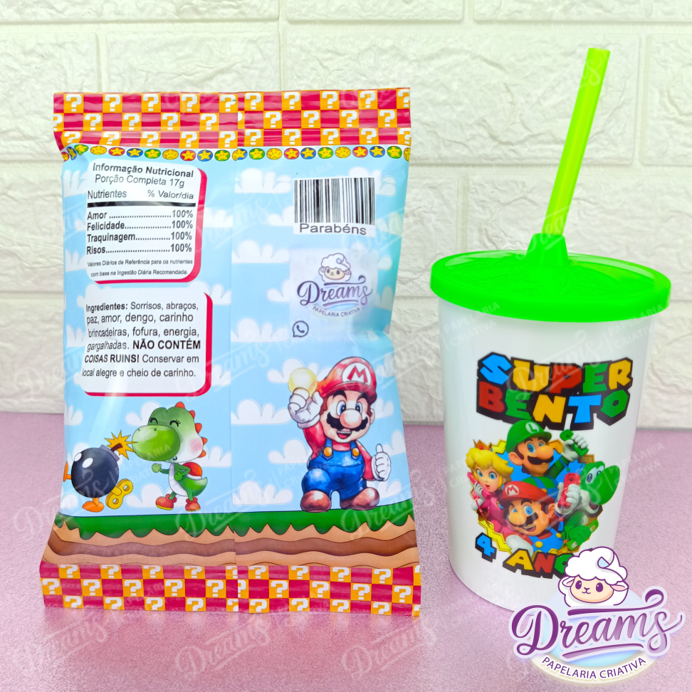Kit com 12 Batatas Ruffles e 12 Copos Twister 480 ml – Super Mario