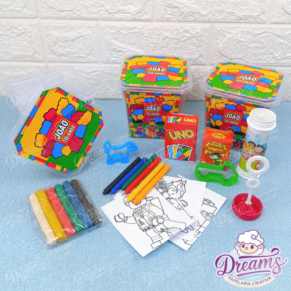 Kit com 20 Potes Diversão 750 ml Personalizados – Lego
