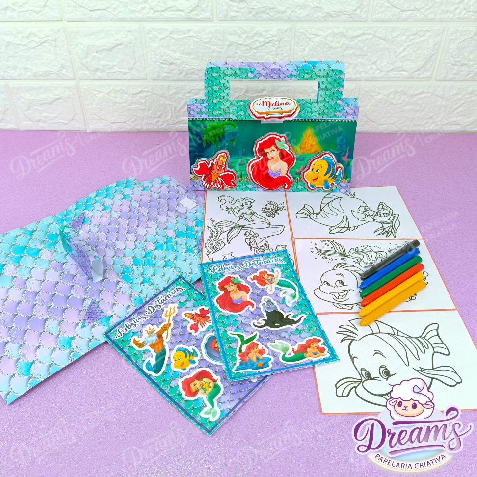 Kit com 10 Pastas de Colorir Personalizadas – Pequena Sereia