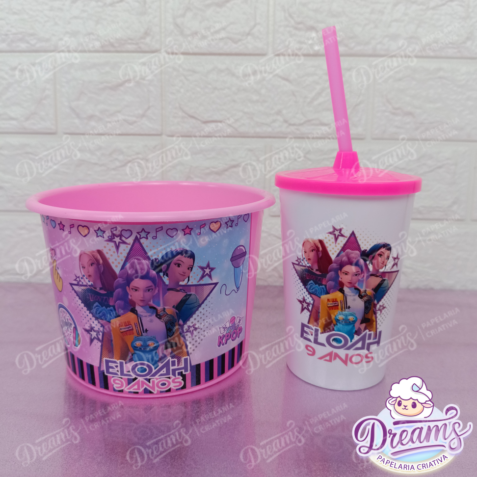 Kit com 10 Cineminhas: Copo 480 ml e Balde de 1,5 Litro – Guerreiras do K-Pop