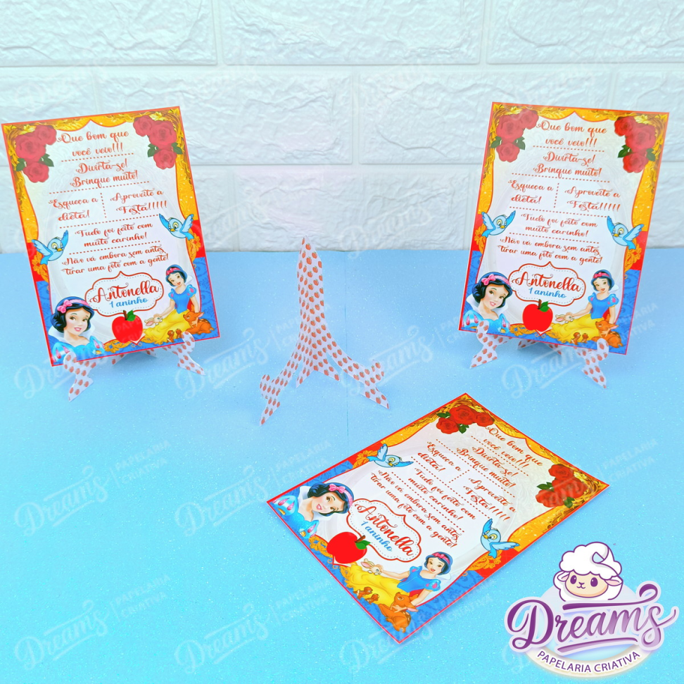 Kit com 20 Plaquinhas de Agradecimento 10 × 15 cm – Branca de Neve