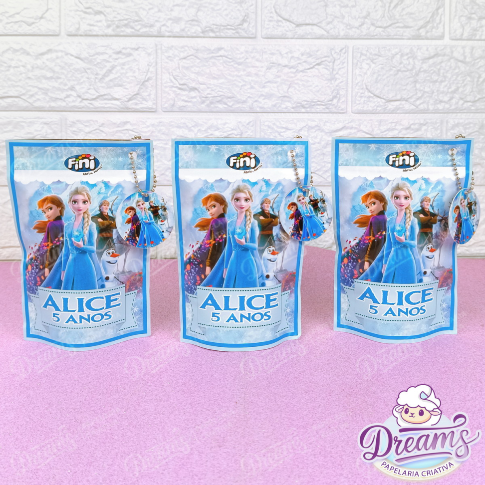Kit com 20 Saquinhos Zip Lock Metalizados 10 × 15 cm com Tag – Frozen