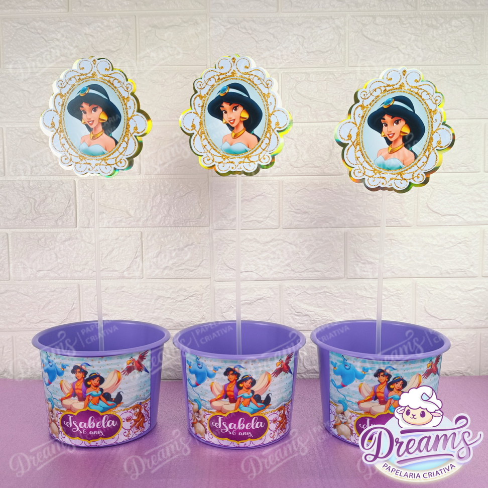 Kit com 20 Baldinhos de 1,5 Litro com Topper para Centro de Mesa – Jasmine e Aladdin - #3
