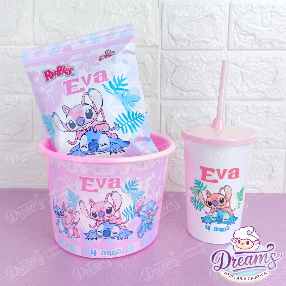Kit com 20 Cineminhas: Balde, Copo 480 ml e Ruffles 17 g – Stitch