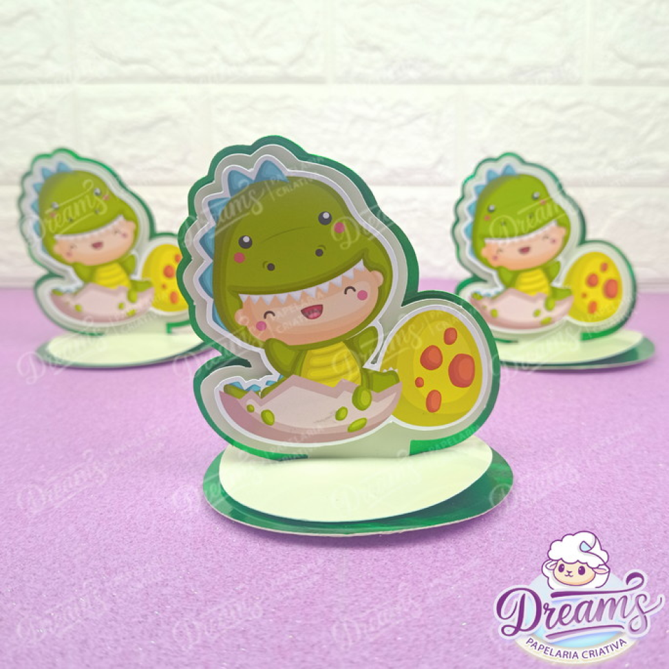 Kit com 10 Toppers 3D para Latas de 380 g ou 400 g – Dino Baby