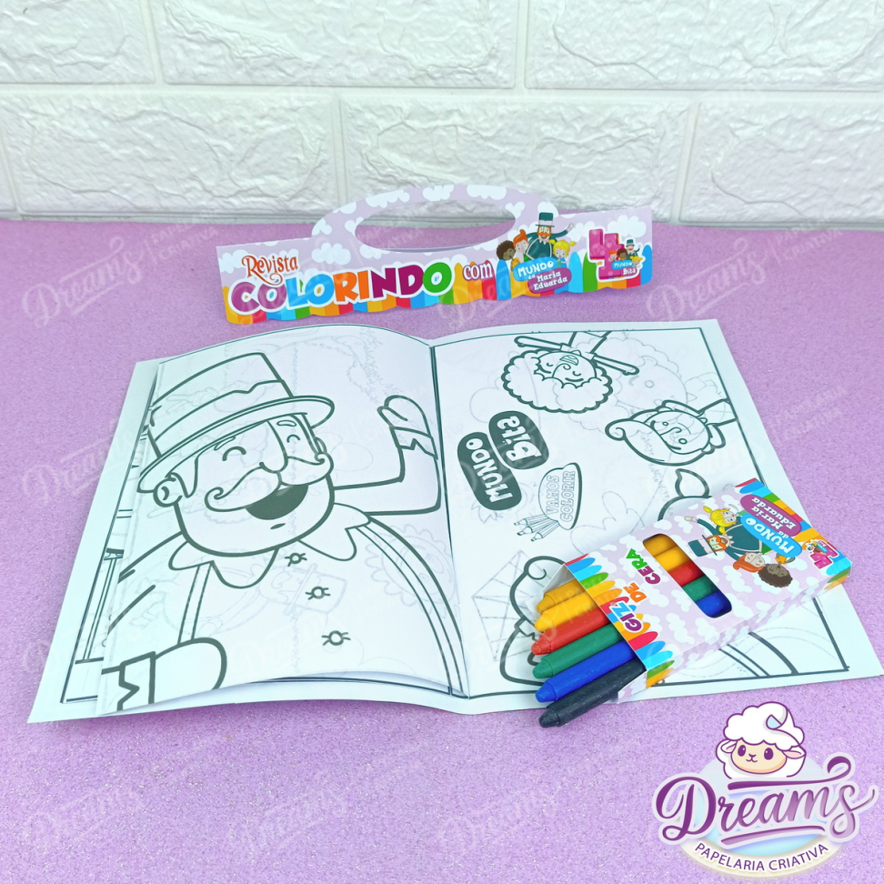 Kit com 20 Revistas de Colorir e Giz de Cera – Mundo Bita
