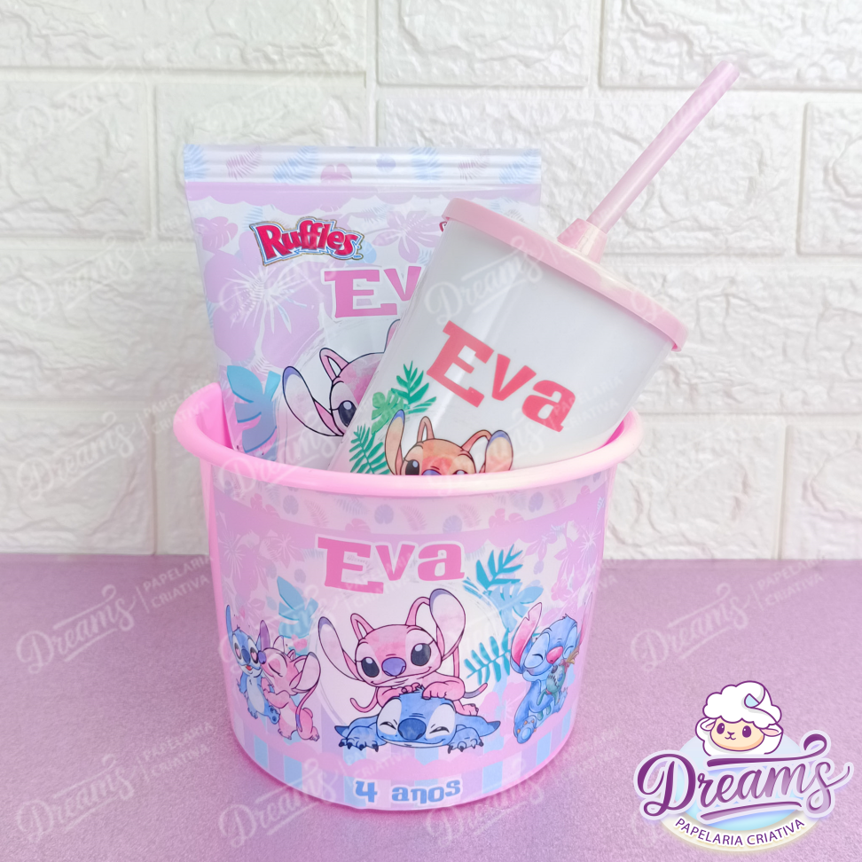 Kit com 20 Cineminhas: Balde, Copo 480 ml e Ruffles 17 g – Stitch