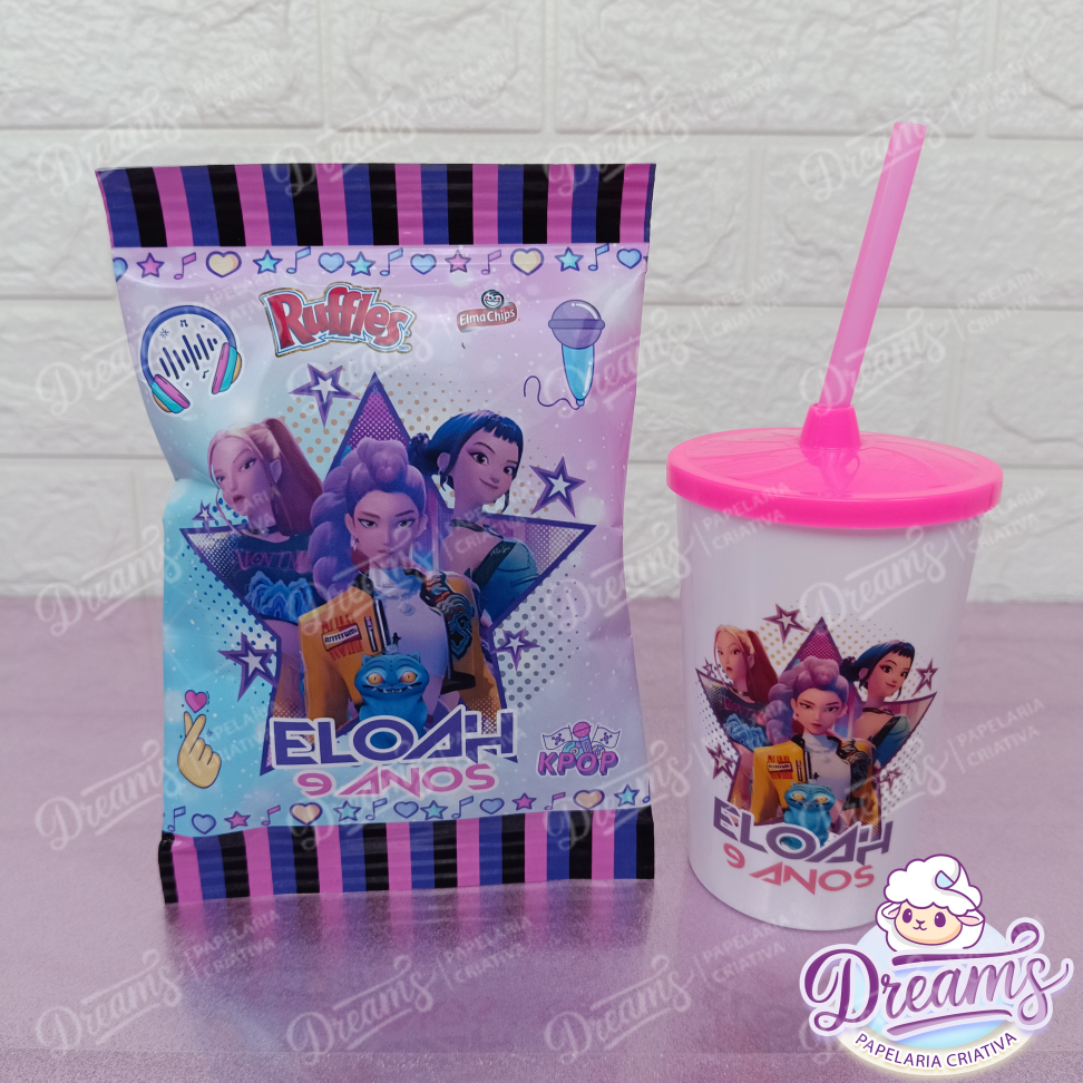 Kit com 12 Batatas Ruffles e 12 Copos de 480 ml – Guerreiras do K-Pop