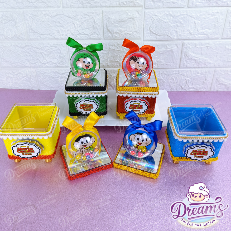 Kit com 10 Caixas Acrílicas de Luxo 8 × 8 cm com Bola – Turma da Mônica - #7