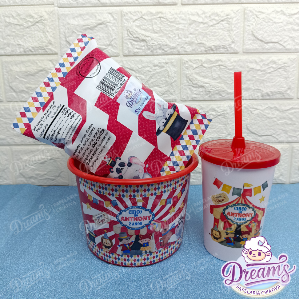 Kit com 20 Cineminhas: Balde, Copo 480 ml e Ruffles 17 g – Circo
