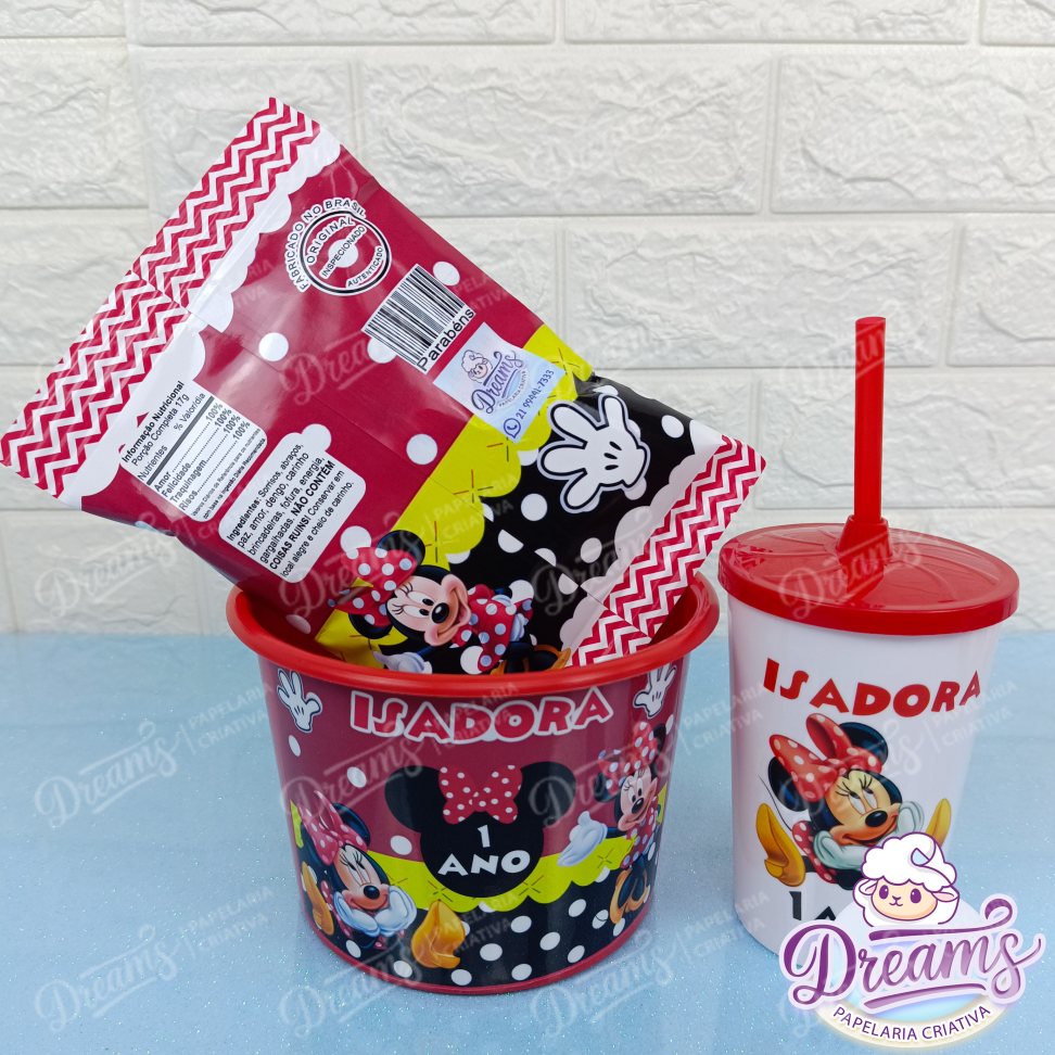 Kit com 20 Cineminhas: Balde, Copo 480 ml e Ruffles 17 g – Minnie
