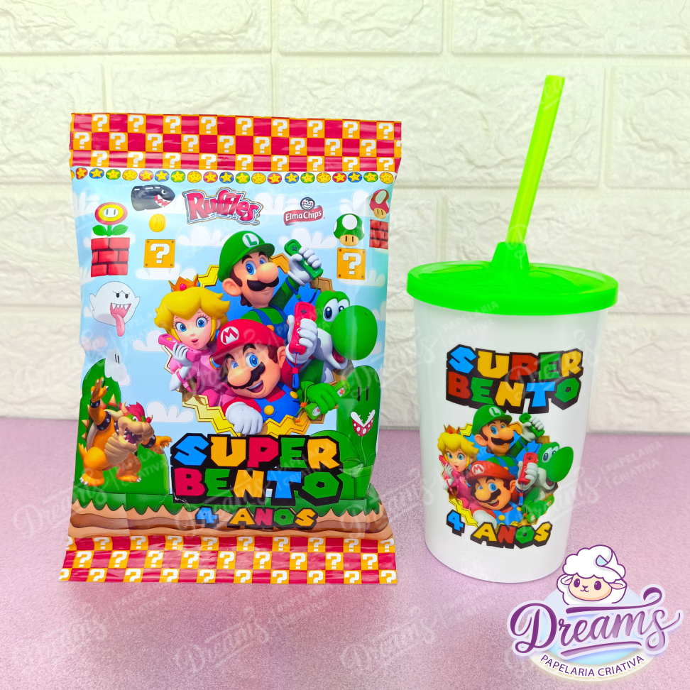 Kit com 12 Batatas Ruffles e 12 Copos Twister 480 ml – Super Mario