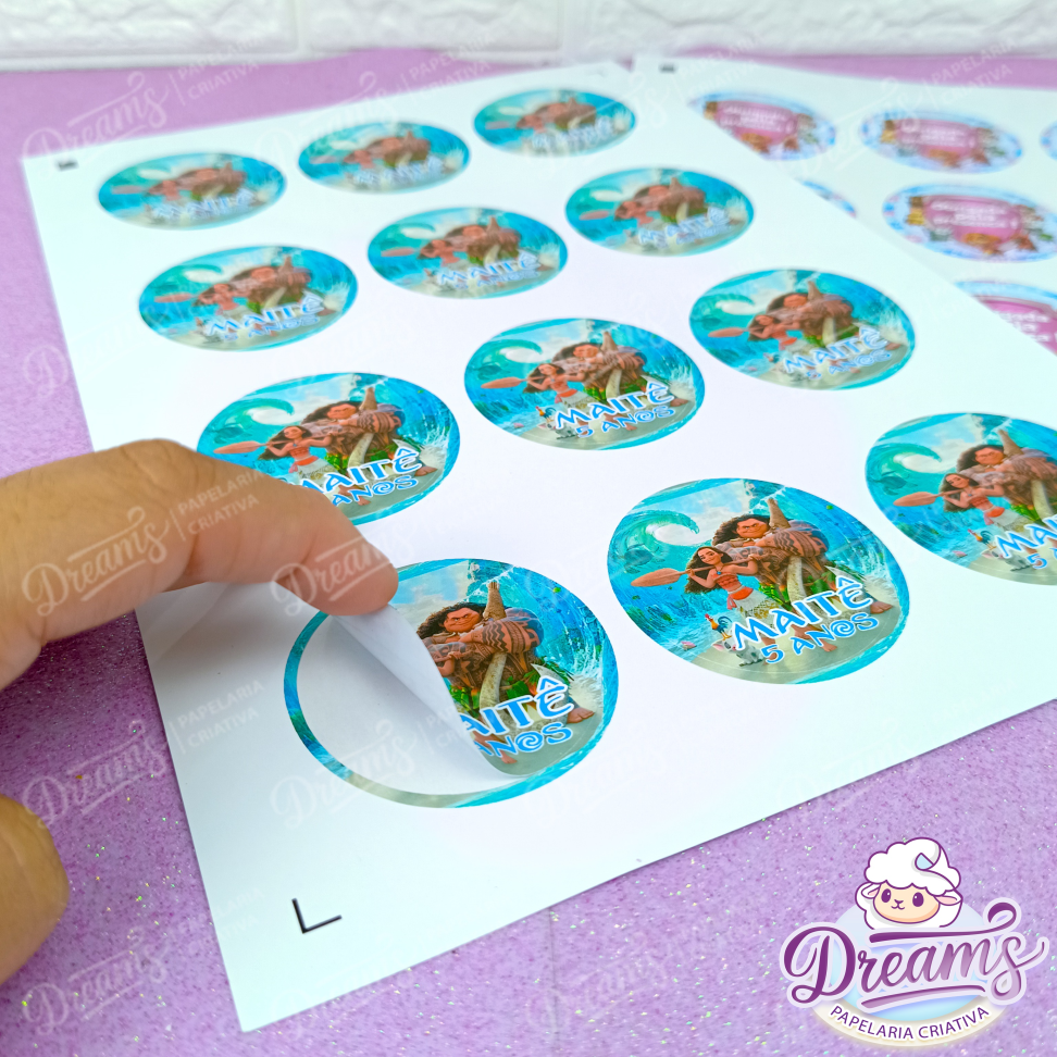 Kit com 10 Folhas Adesivas A4 Personalizadas – Moana