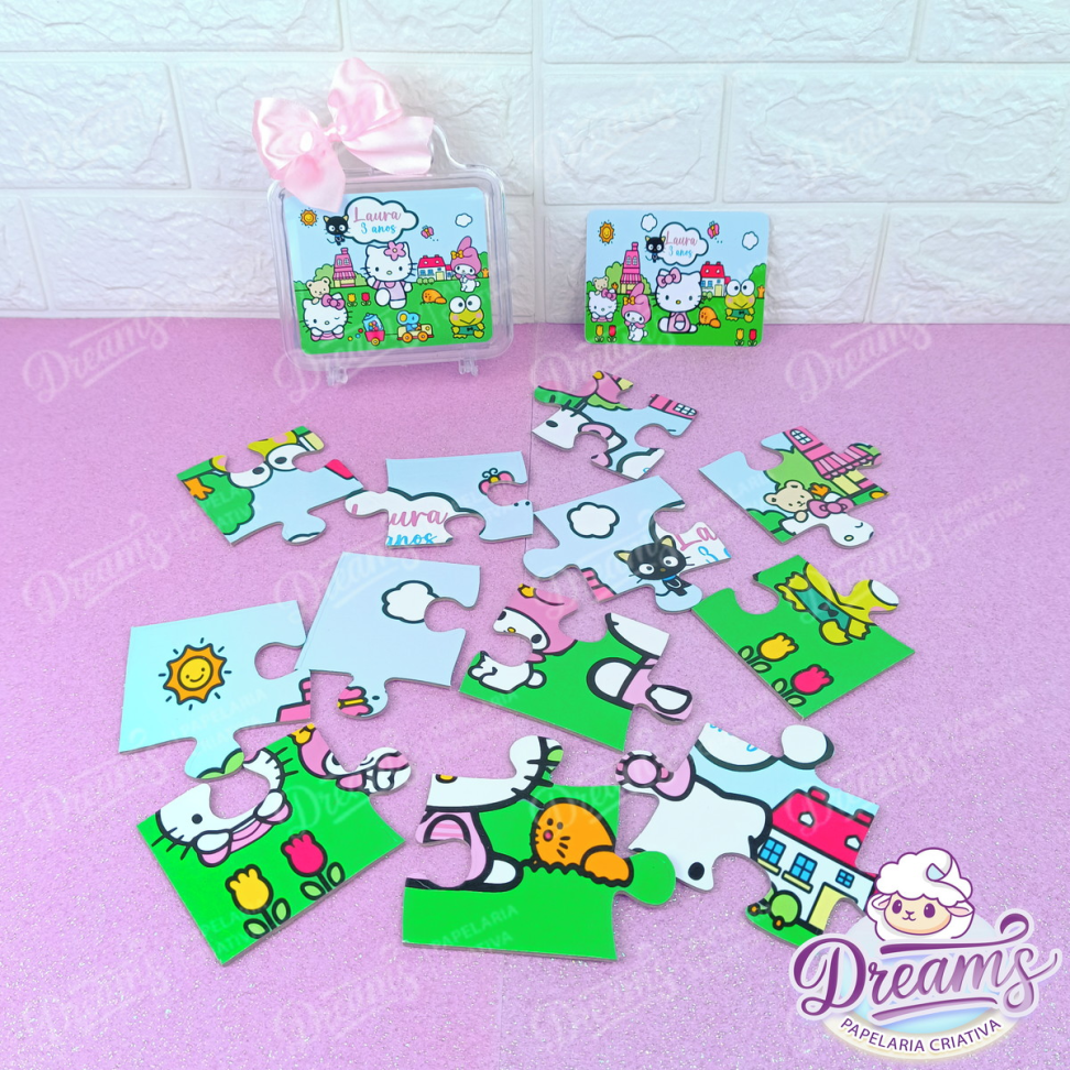 Kit com 20 Quebra-Cabeças de 12 Peças na Maletinha – Hello Kitty