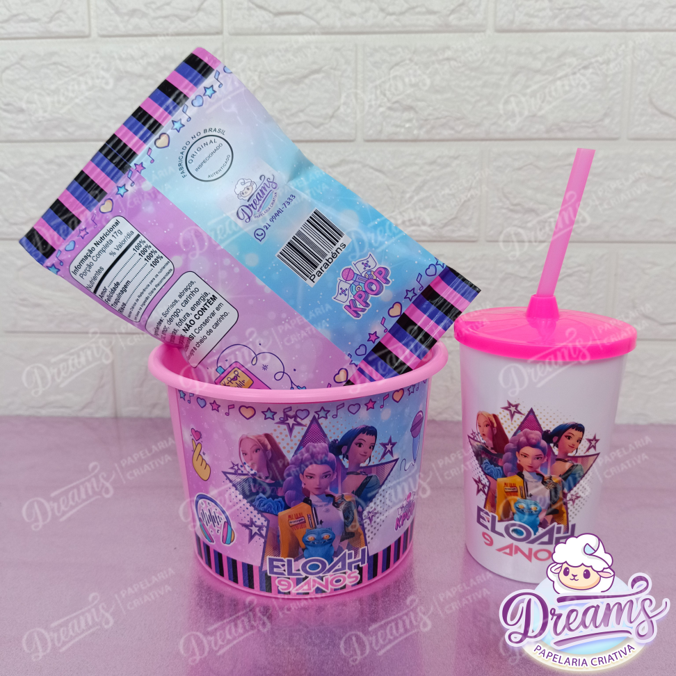 Kit com 20 Cineminhas: Balde, Copo 480 ml e Ruffles 17 g – Eloah K-pop