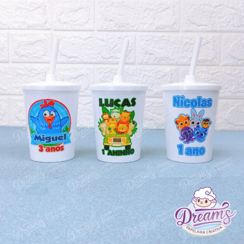 Kit com 20 Copos Twister Transparentes 300 ml com Tampa e Canudo – Bolofofos