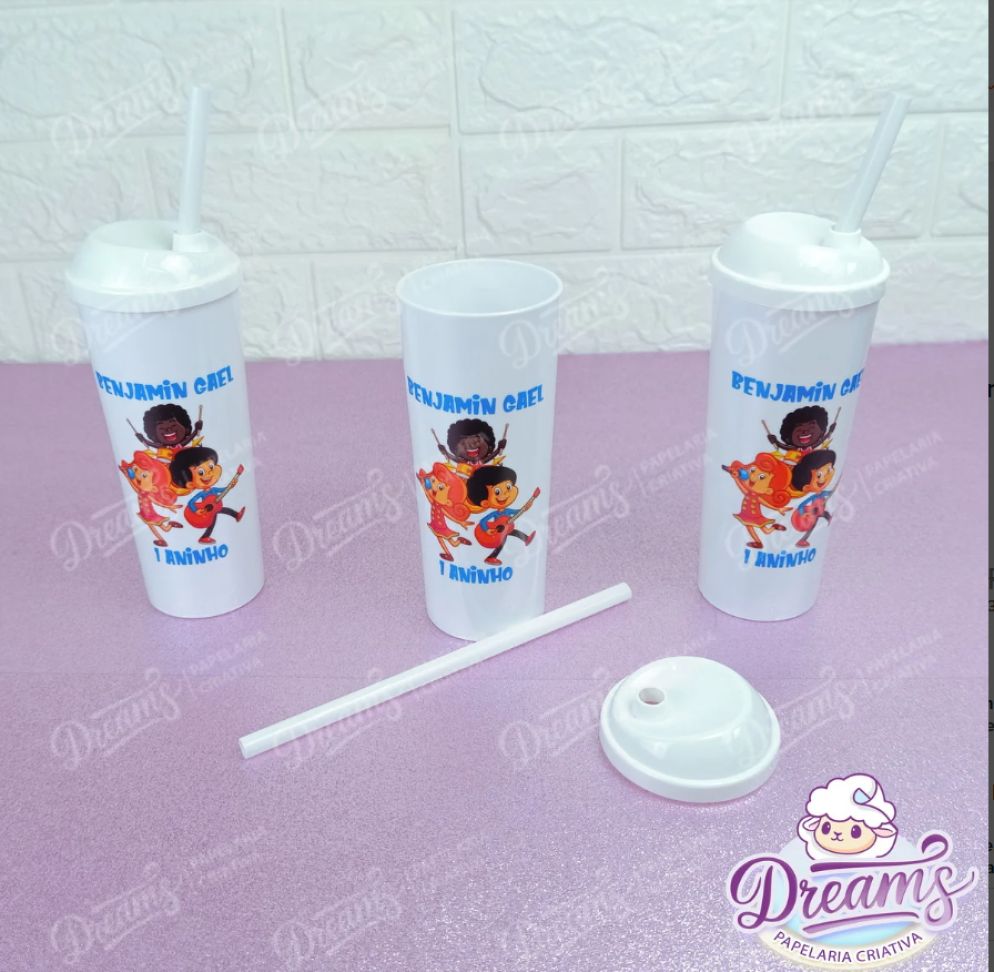 Kit com 20 Copos Long Drink 350 ml com Tampa e Canudo – 3 Palavrinhas - #3