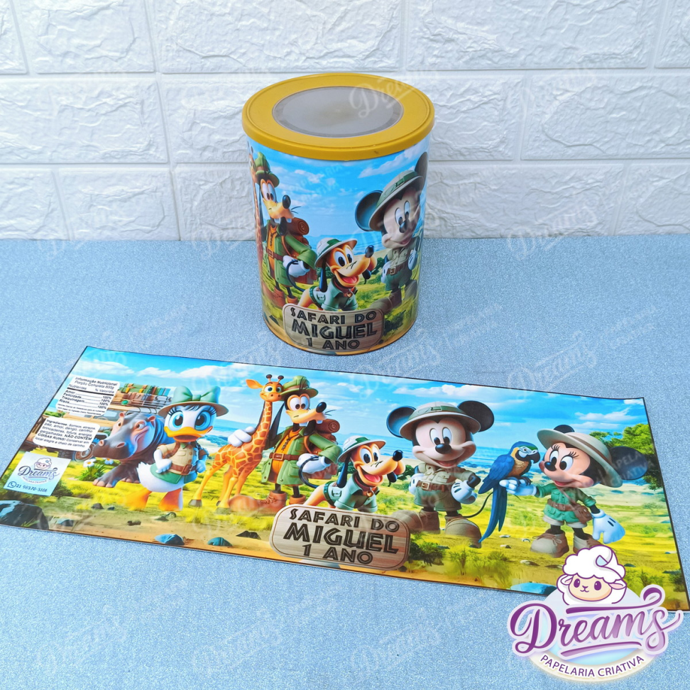 Kit com 20 Rótulos para Lata de Leite 800 g – Mickey Safari