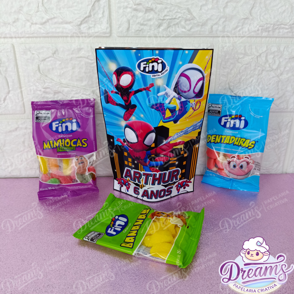 Kit com 12 Saquinhos Zip Lock 10 × 15 cm com Fini – Spidey e Seus Amigos