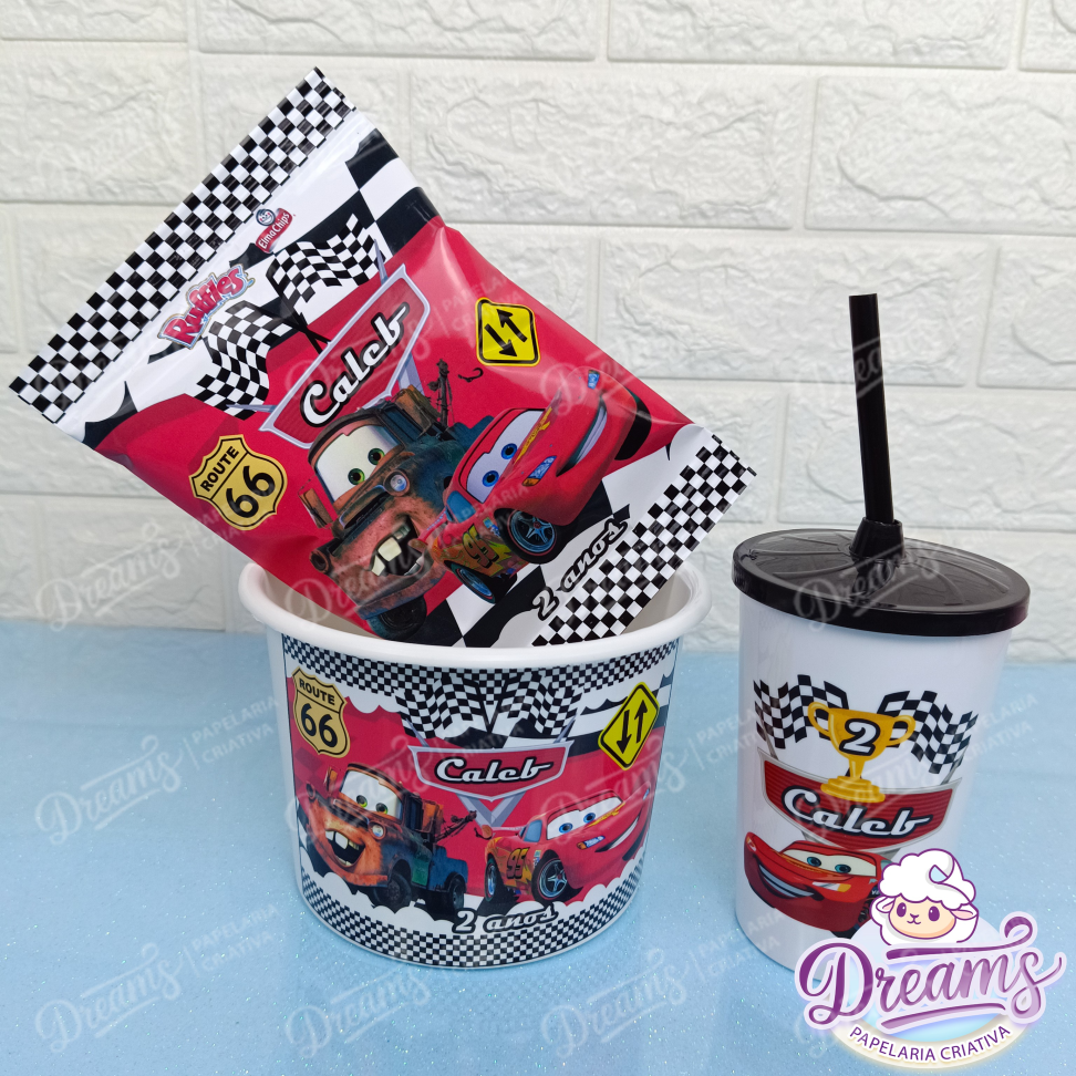 Kit com 20 Cineminhas: Balde, Copo 480 ml e Ruffles 17 g – Carros