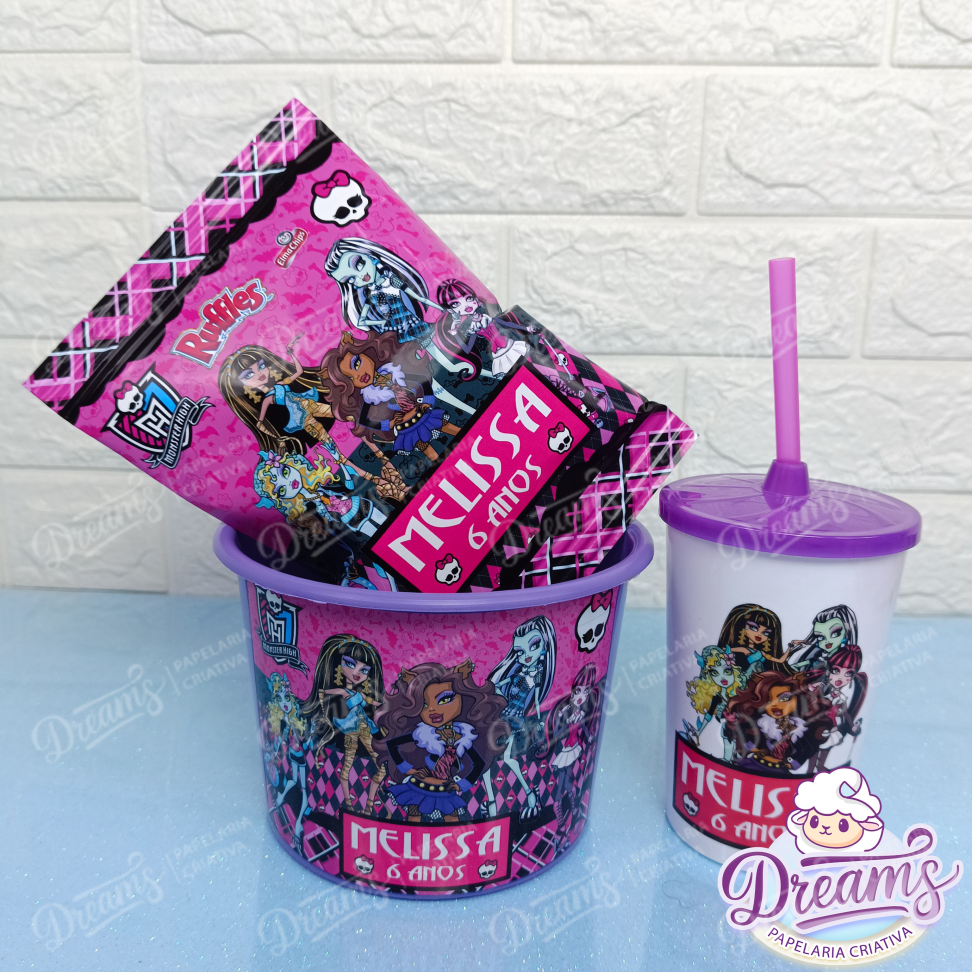 Kit com 20 Cineminhas: Balde, Copo 480 ml e Ruffles 17 g – Monster High