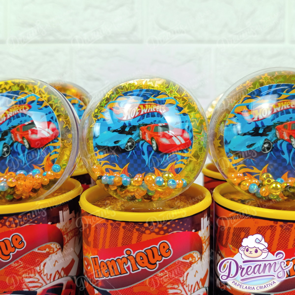 Kit com 20 Cofrinhos Adesivados com Bola Acrílica – Hot Wheels