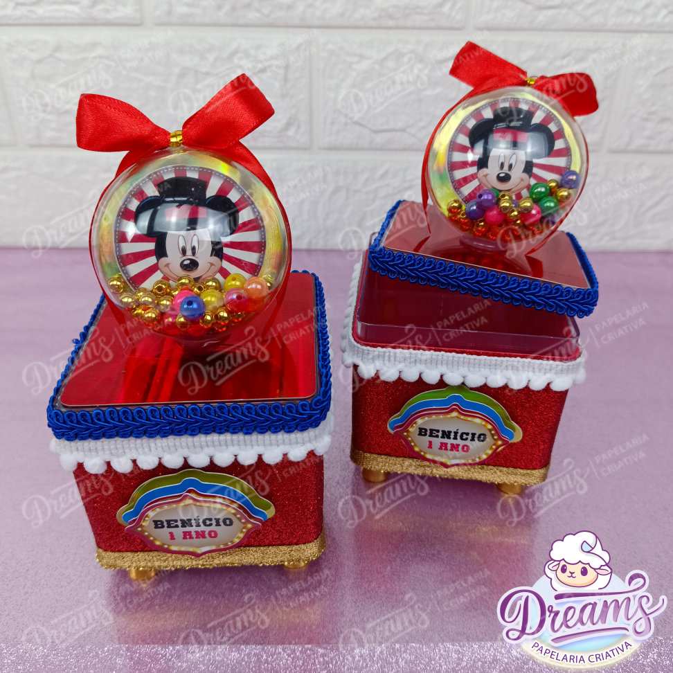 Kit com 10 Caixas Acrílicas de Luxo 8 × 8 cm com Bola – Mickey Circo - #3