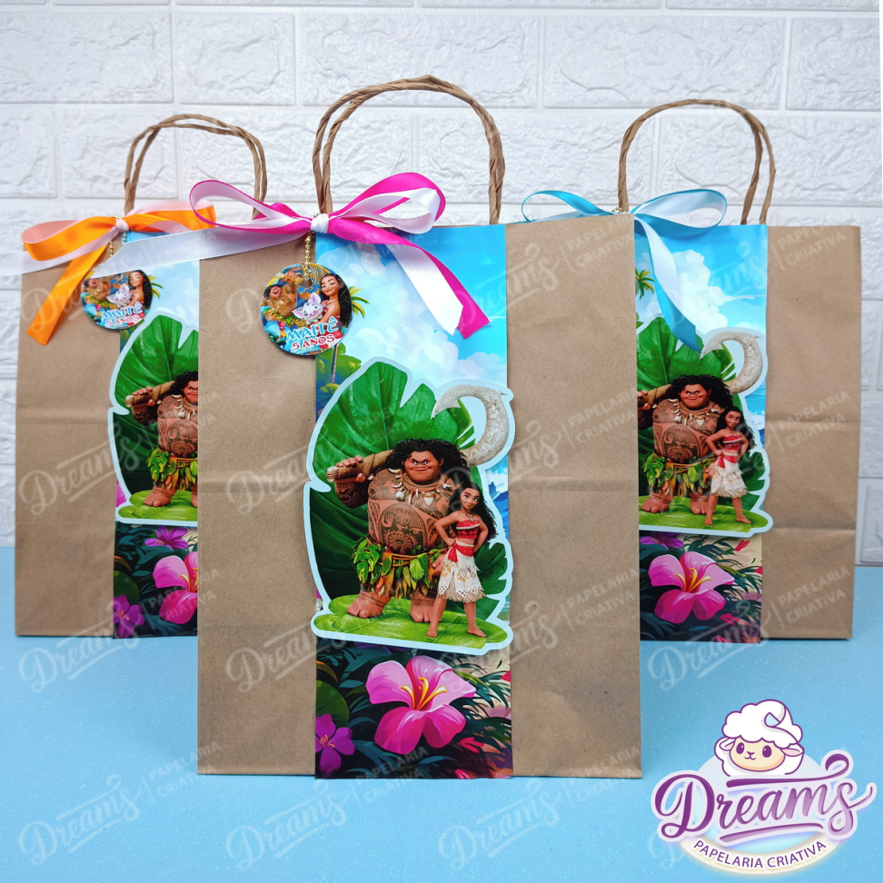Kit com 10 Sacolas Kraft Personalizadas 31 × 24 × 15 cm – Moana - #3