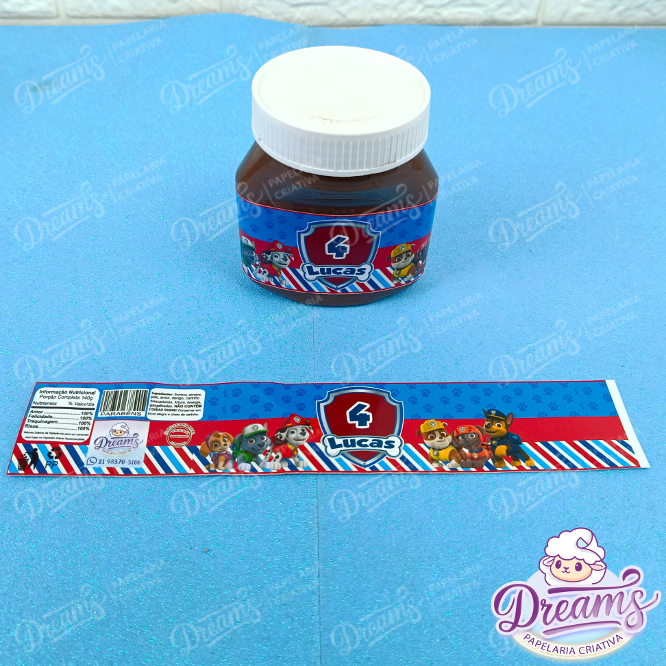Kit com 20 Rótulos para Potes de Nutella 140 g – Patrulha Canina