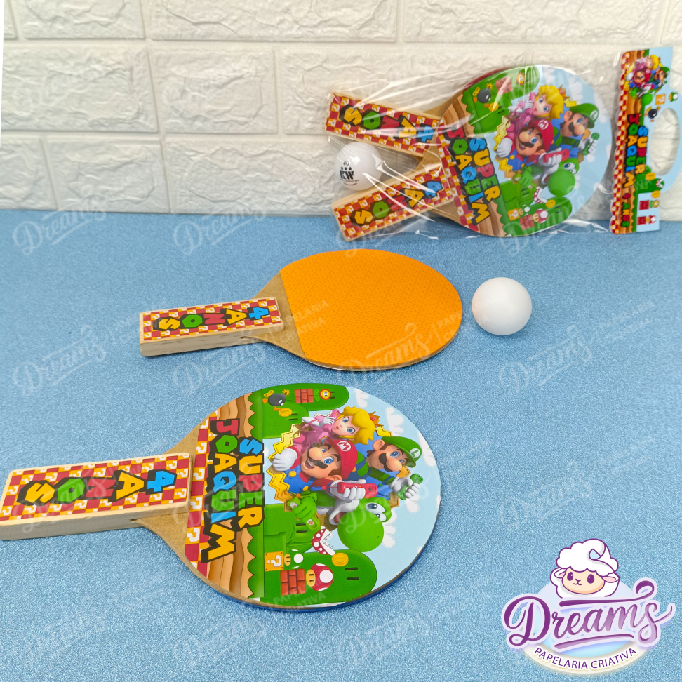 Kit com 35 Raquetes de Pingue-Pongue Personalizadas – Super Mário