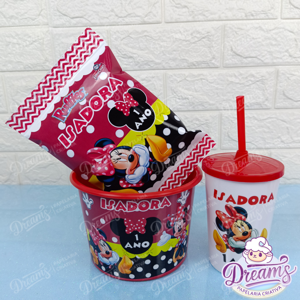 Kit com 20 Cineminhas: Balde, Copo 480 ml e Ruffles 17 g – Minnie