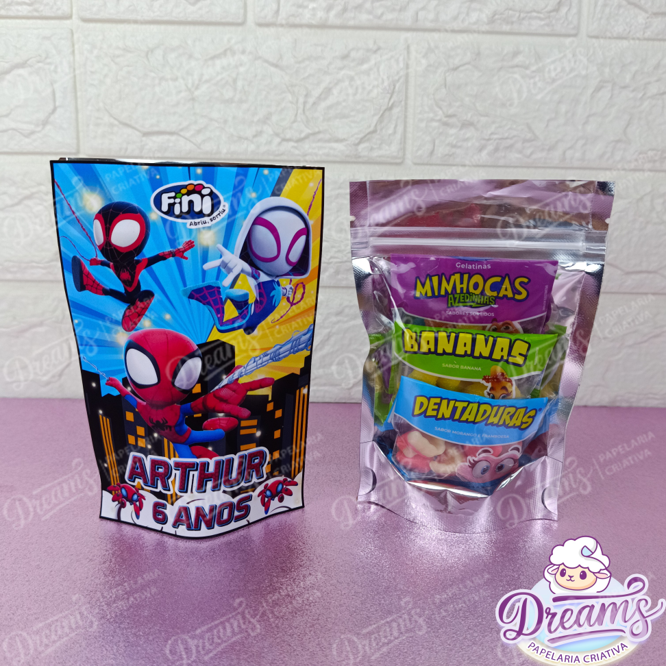 Kit com 12 Saquinhos Zip Lock 10 × 15 cm com Fini – Spidey e Seus Amigos