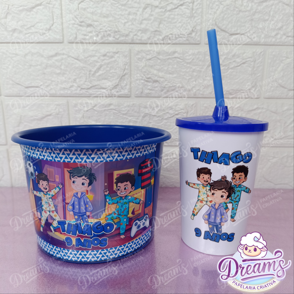 Kit com 10 Cineminhas: Copo 480 ml e Balde de 1,5 Litro – Festa do Pijama