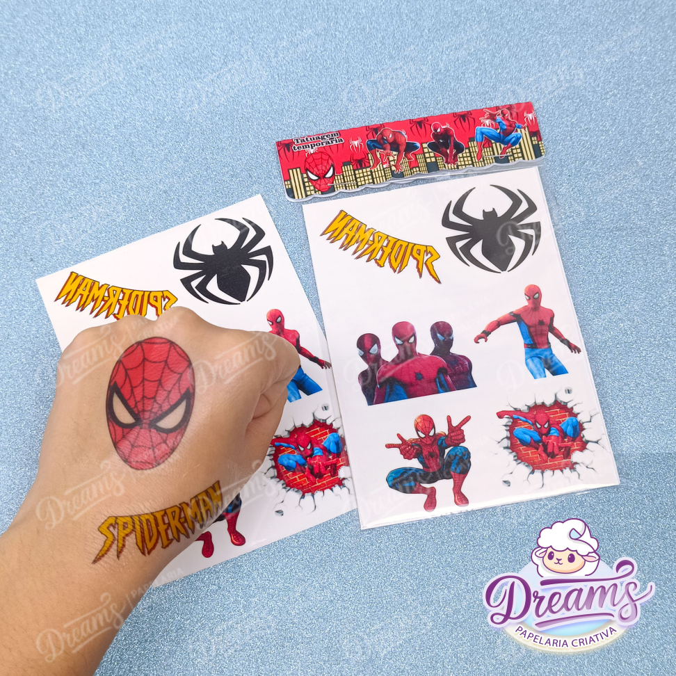 Kit com 20 Cartelas de 12 Tatuagens Temporárias – Homem-Aranha