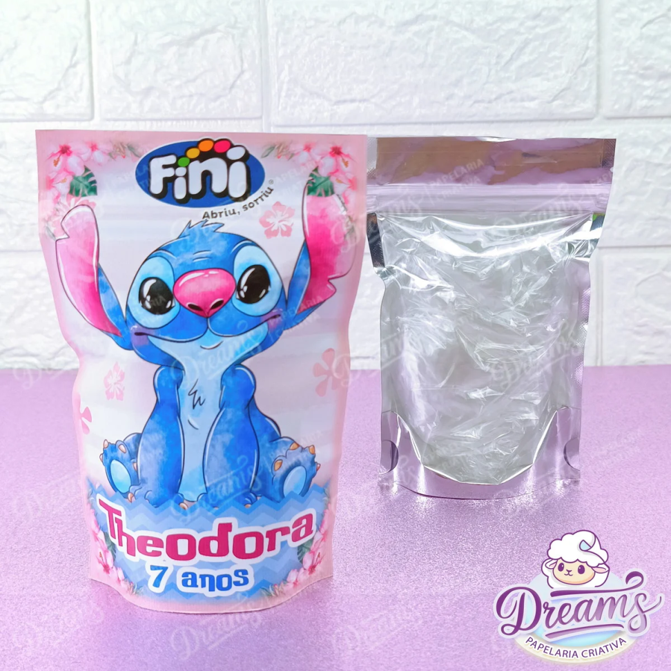 Kit com 20 Saquinhos Zip Lock Metalizados 10 × 15 cm – Stitch