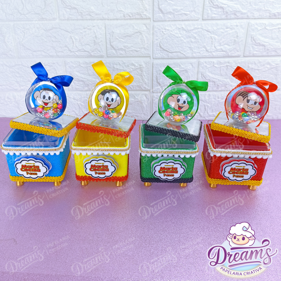Kit com 10 Caixas Acrílicas de Luxo 8 × 8 cm com Bola – Turma da Mônica - #8