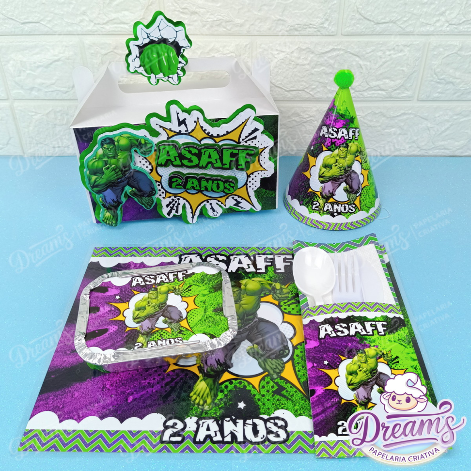 Kit com 10 Conjuntos Festa na Maleta Personalizados – Hulk