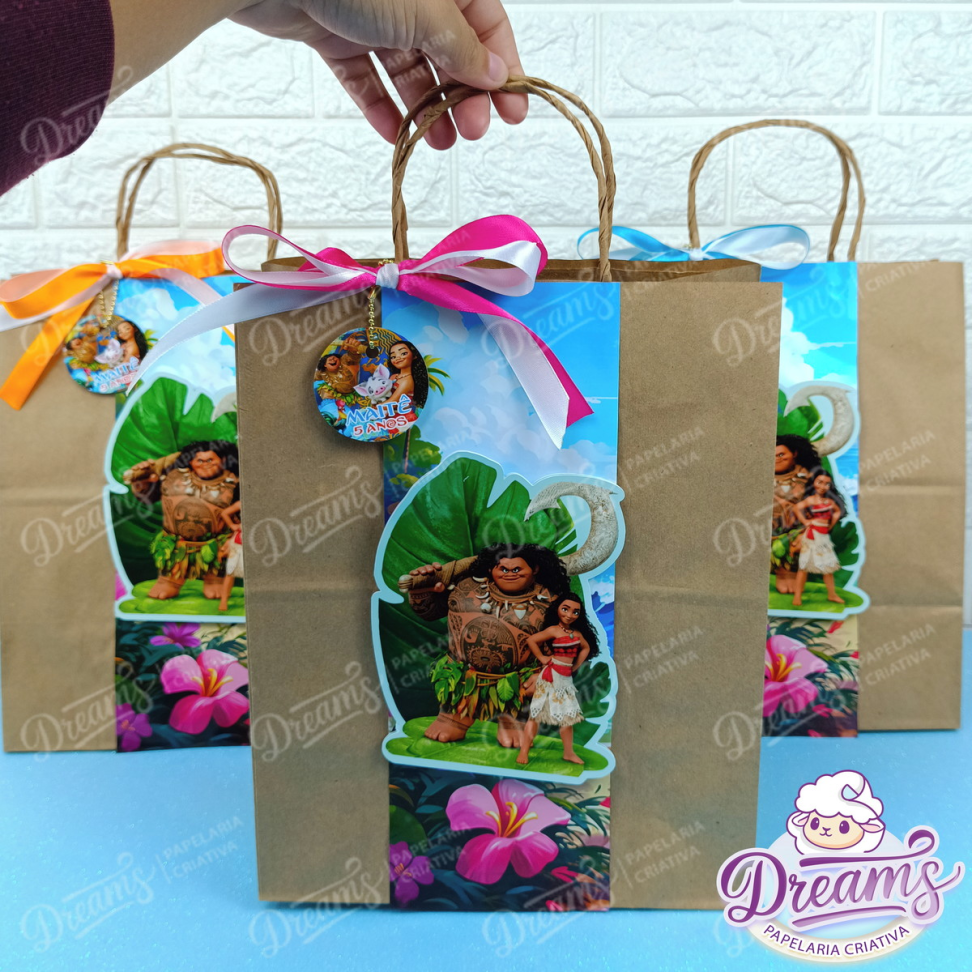 Kit com 10 Sacolas Kraft Personalizadas 31 × 24 × 15 cm – Moana